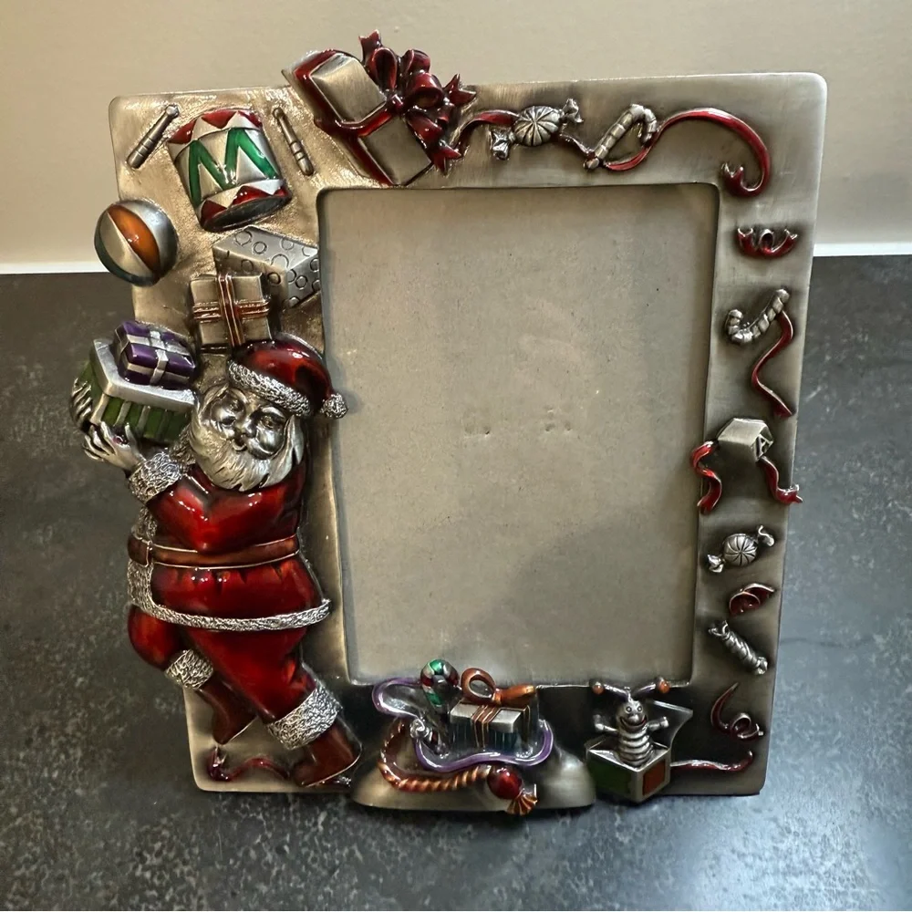 Pewter Festive Santa Claus Christmas Picture Frame, Holds pic 4